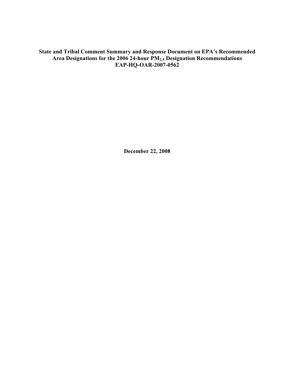 State and Tribal Comment Summary and Response Document on EPA's