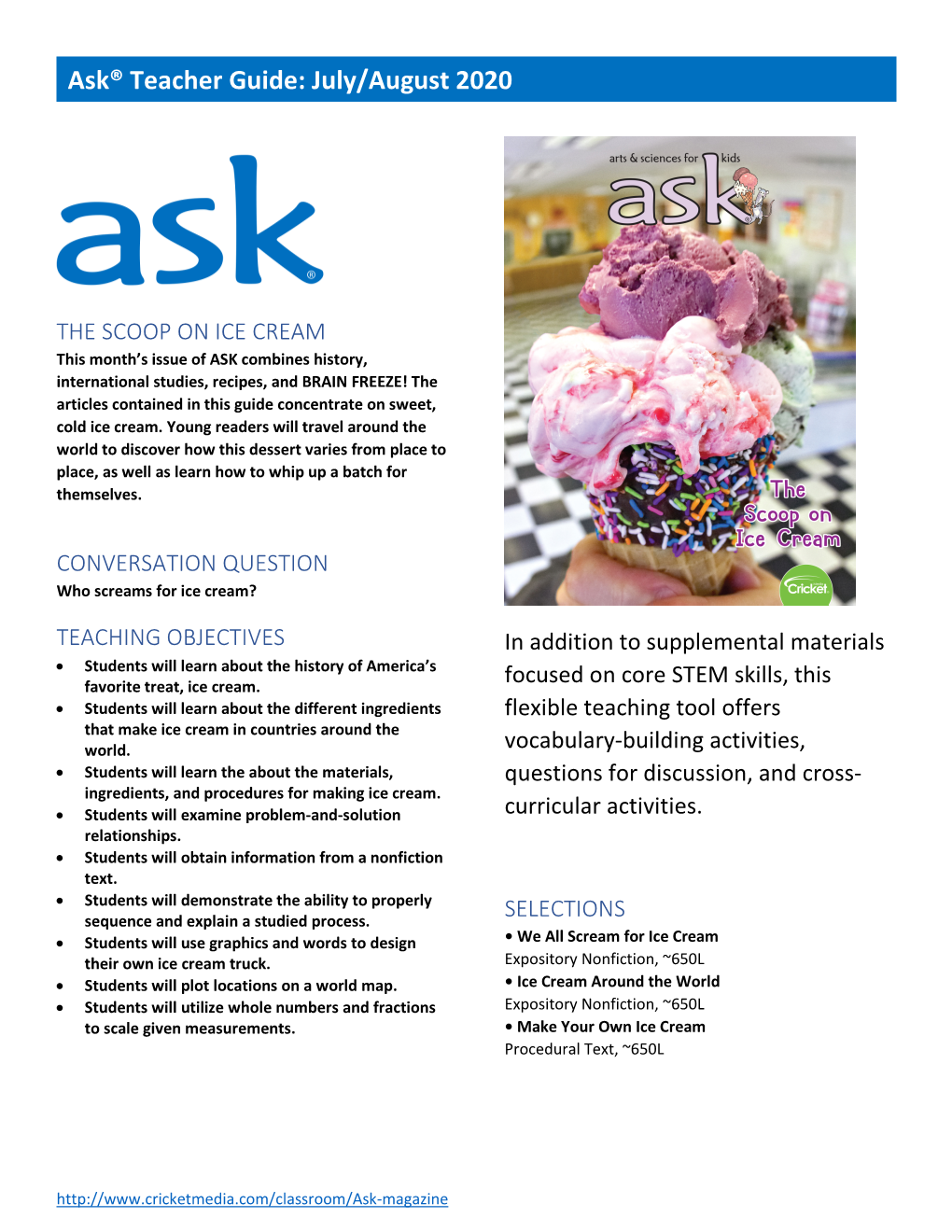 Ask® Teacher Guide: January 2020