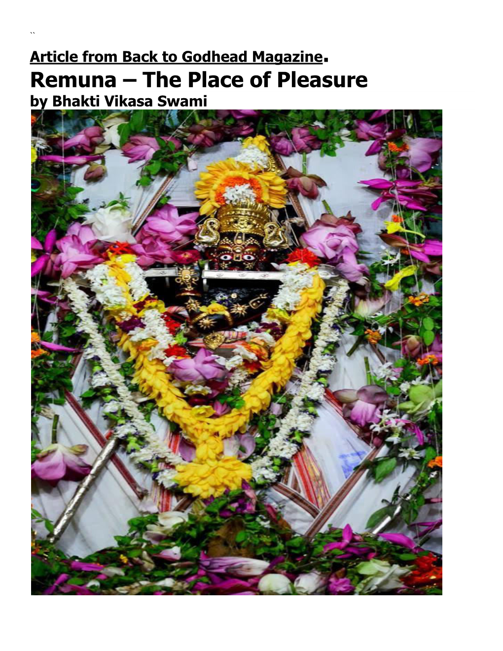 Remuna – the Place of Pleasure by Bhakti Vikasa Swami