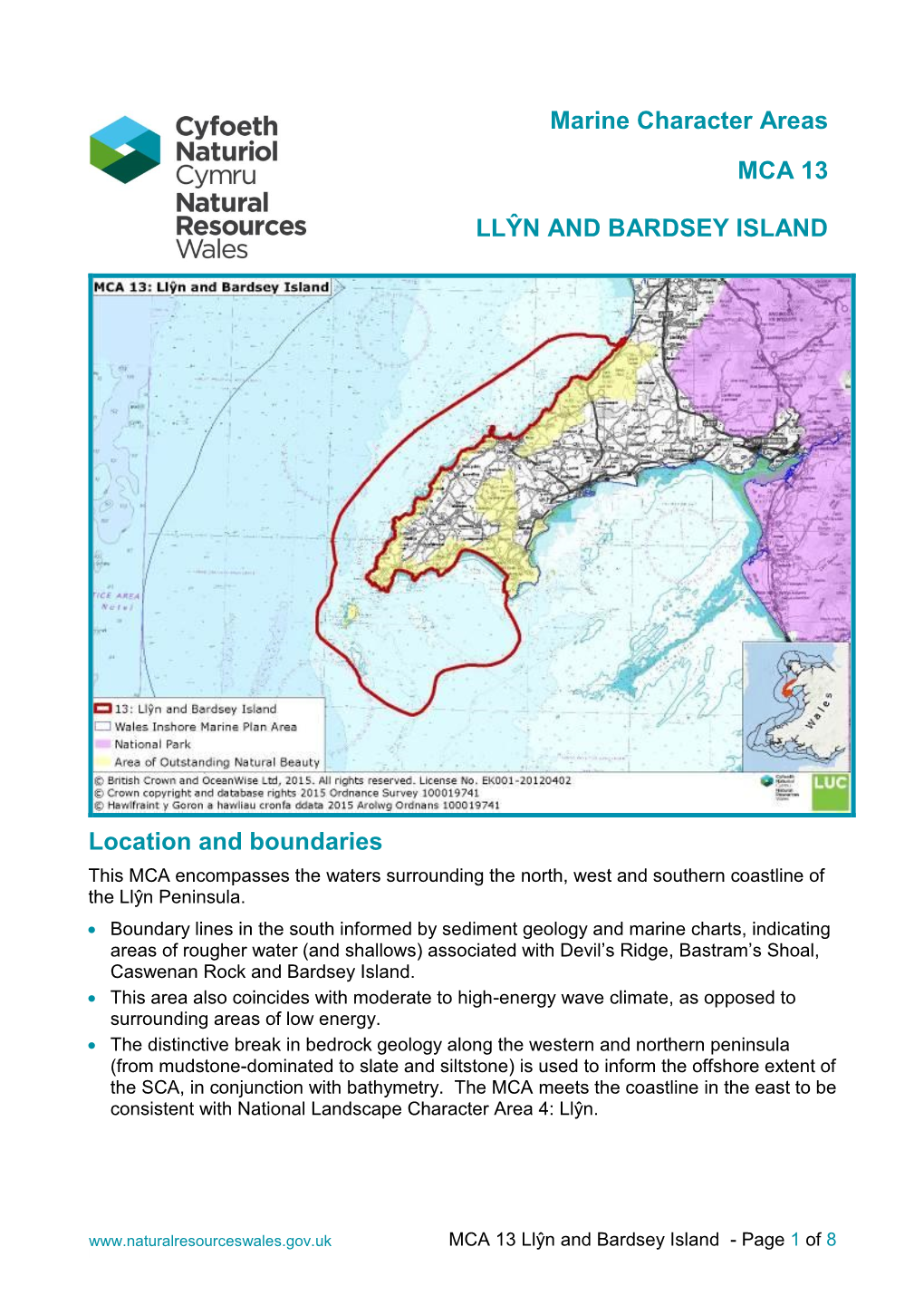 Marine Character Areas MCA 13 LLŶN and BARDSEY ISLAND