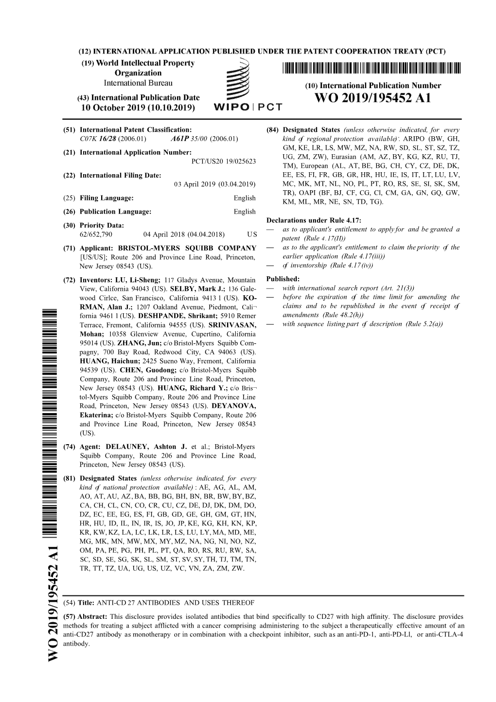 (51) International Patent Classification: (84) Designated States (Unless