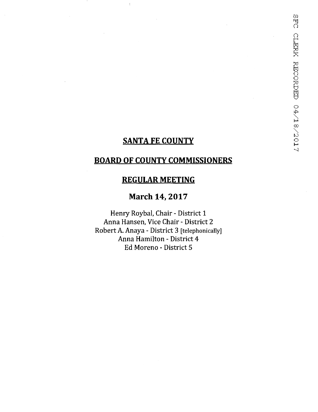 Santa Fe County Regular Meeting Board of County Commissioners