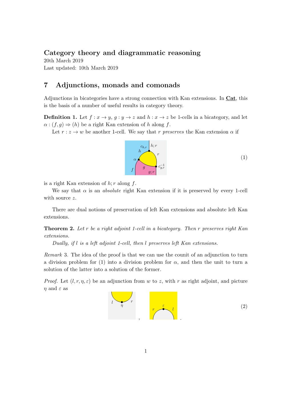 Category Theory and Diagrammatic Reasoning 7 Adjunctions, Monads