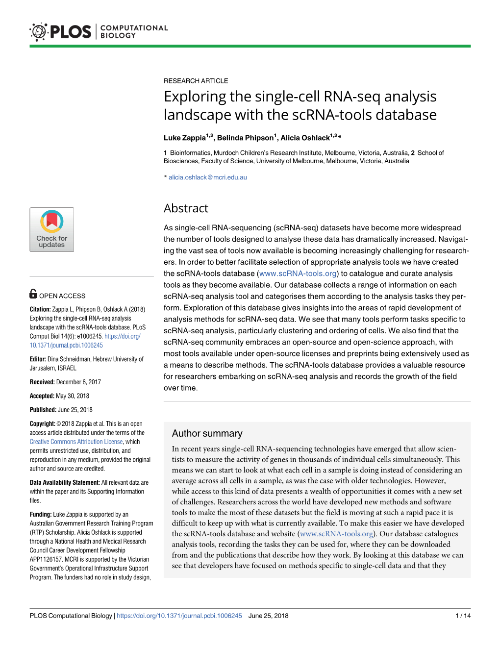 Exploring the Single-Cell RNA-Seq Analysis Landscape with the Scrna-Tools Database