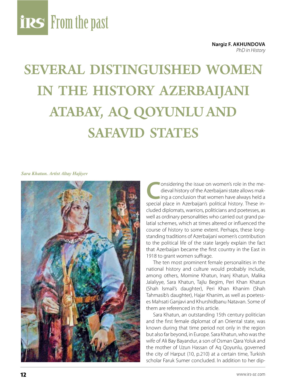 Several Distinguished Women in the History Azerbaijani Atabay, Aq Qoyunlu and Safavid States