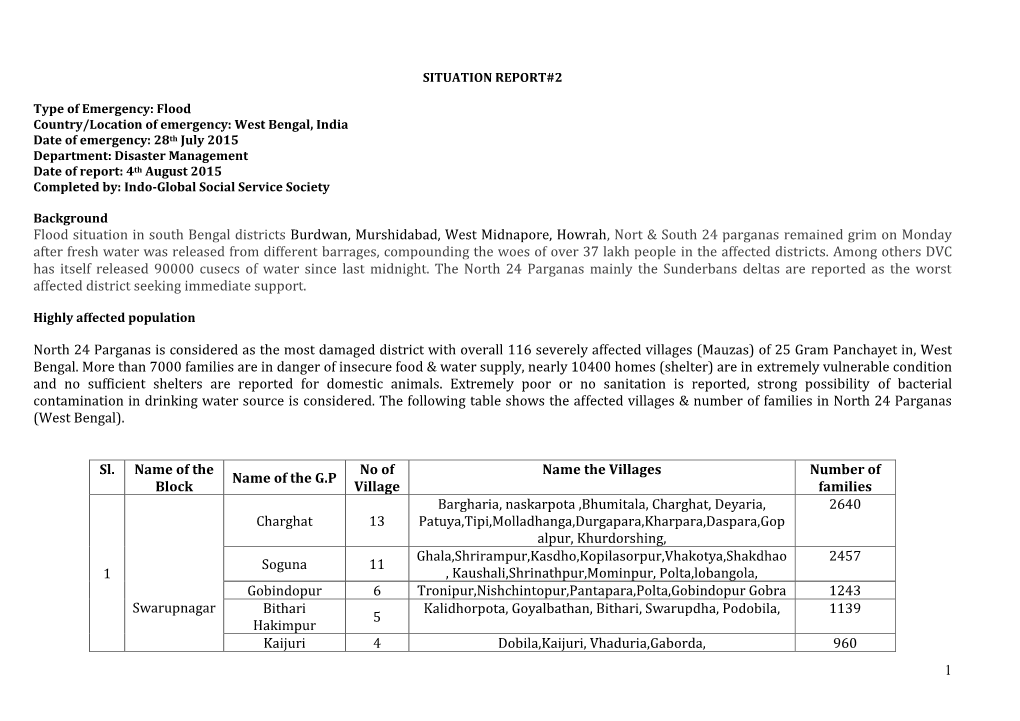 1 Flood Situation in South Bengal Districts Burdwan, Murshidabad