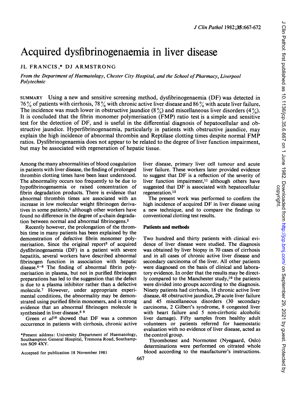 Acquired Dysfibrinogenaemia in Liver Disease