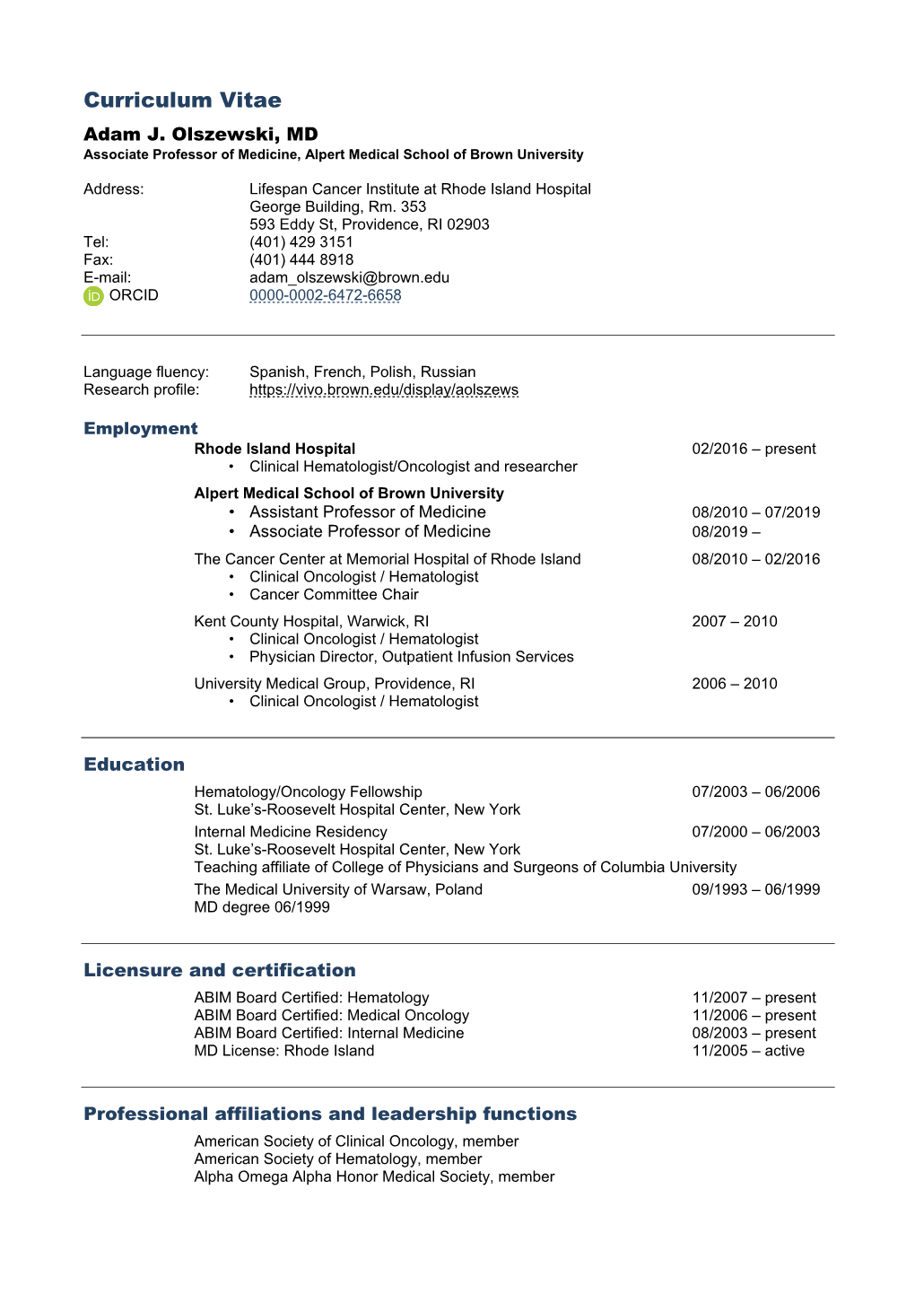 Adam J. Olszewski – CV