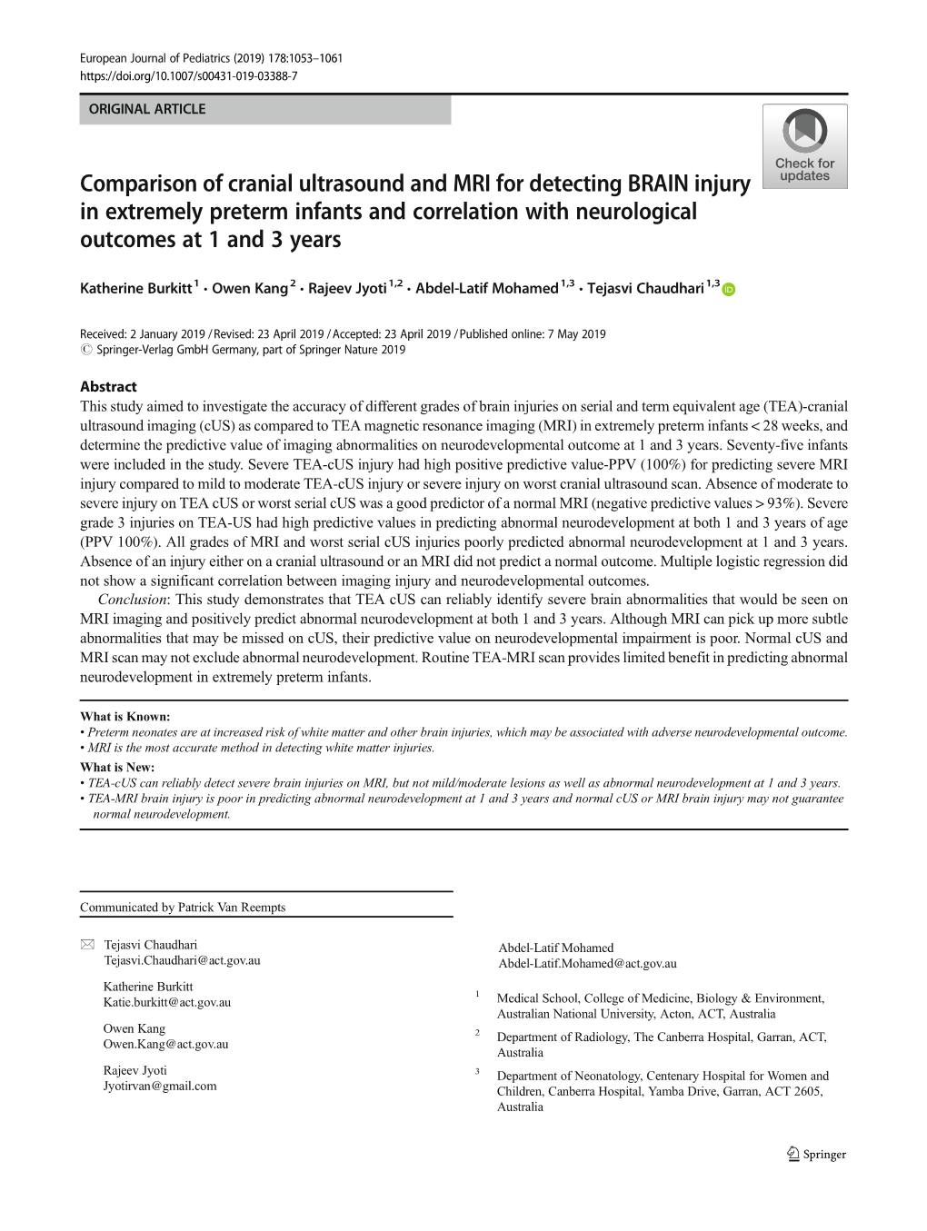 Comparison of Cranial Ultrasound and MRI for Detecting BRAIN Injury in Extremely Preterm Infants and Correlation with Neurological Outcomes at 1 and 3 Years