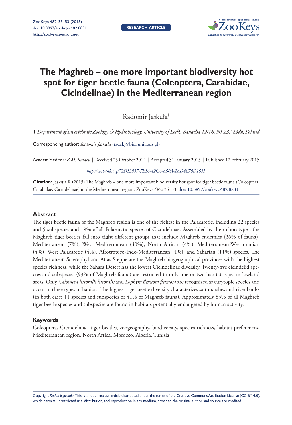 ﻿The Maghreb – One More Important Biodiversity Hot Spot for Tiger Beetle