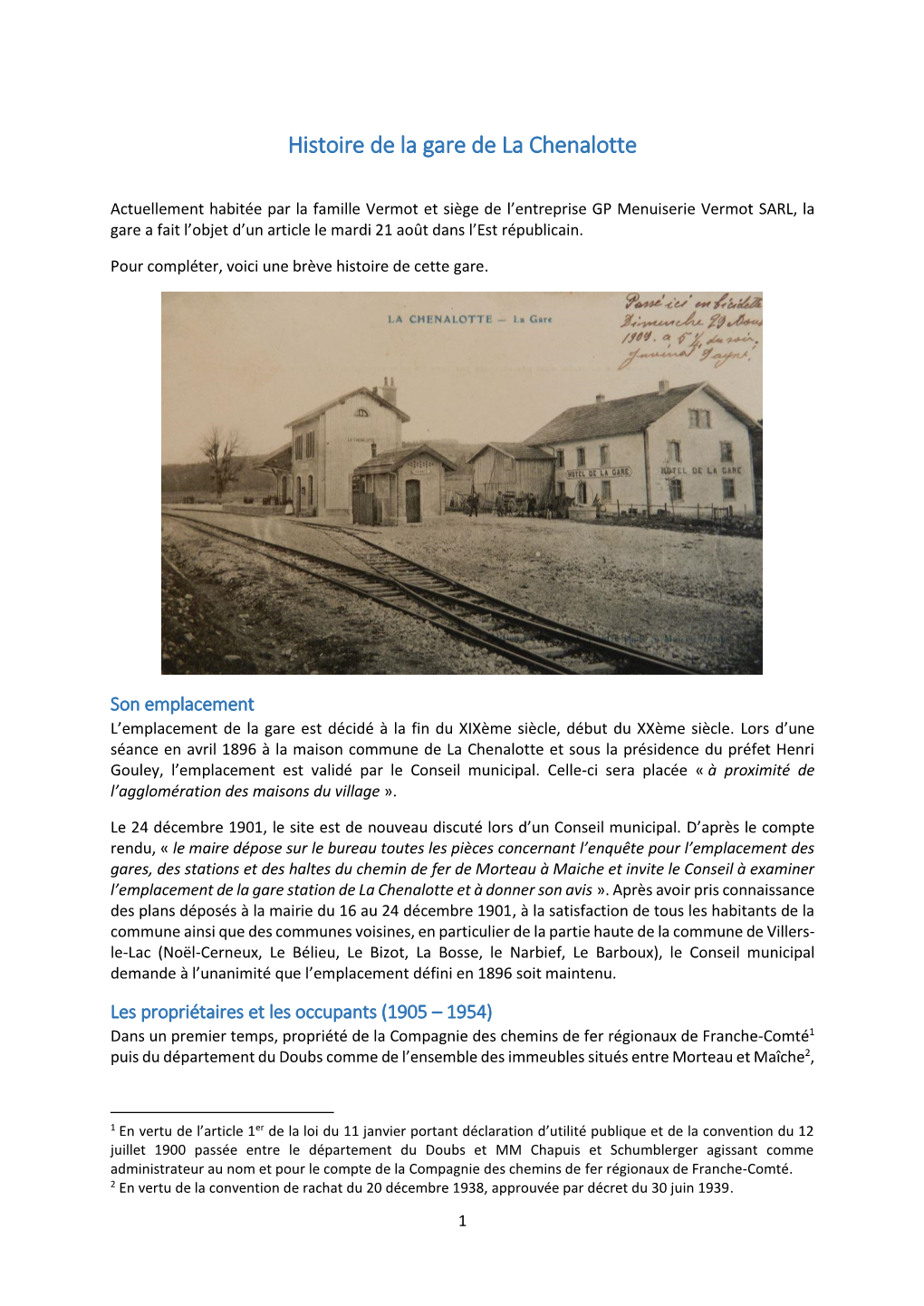Histoire De La Gare De La Chenalotte