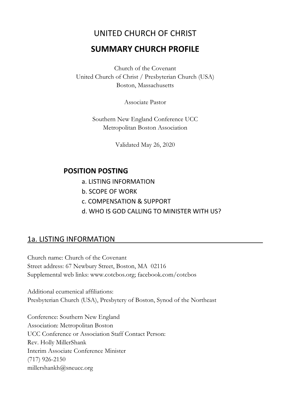 United Church of Christ Summary Church Profile