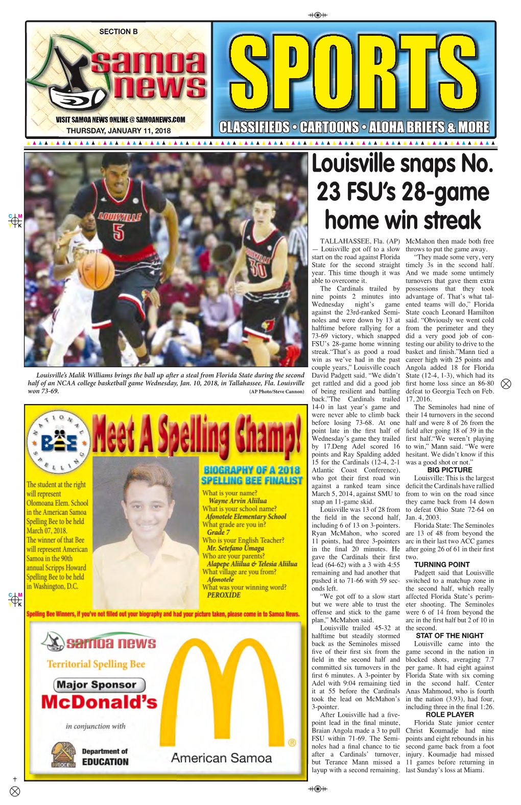 Louisville Snaps No. 23 FSU's 28-Game Home Win Streak