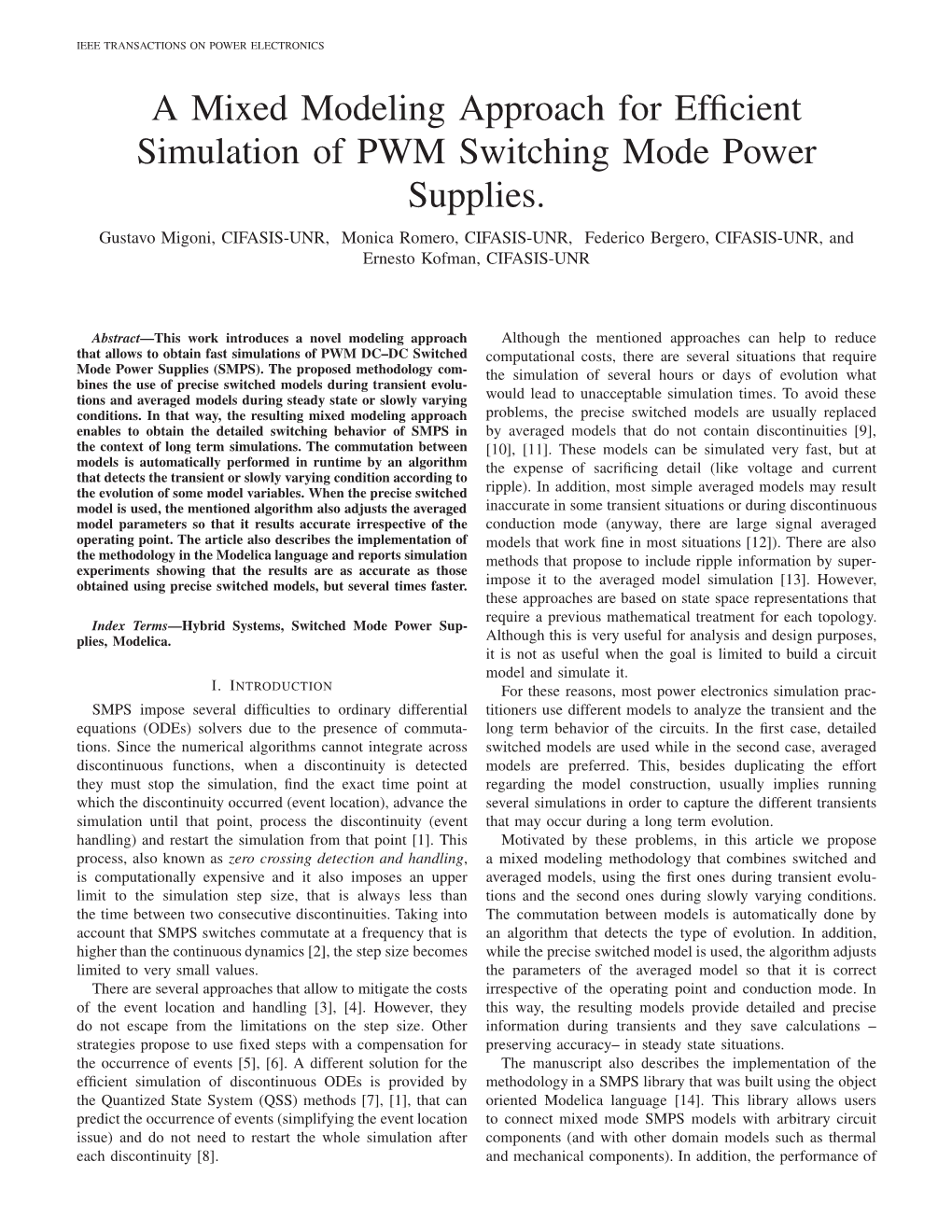 A Mixed Modeling Approach for Efficient Simulation of PWM