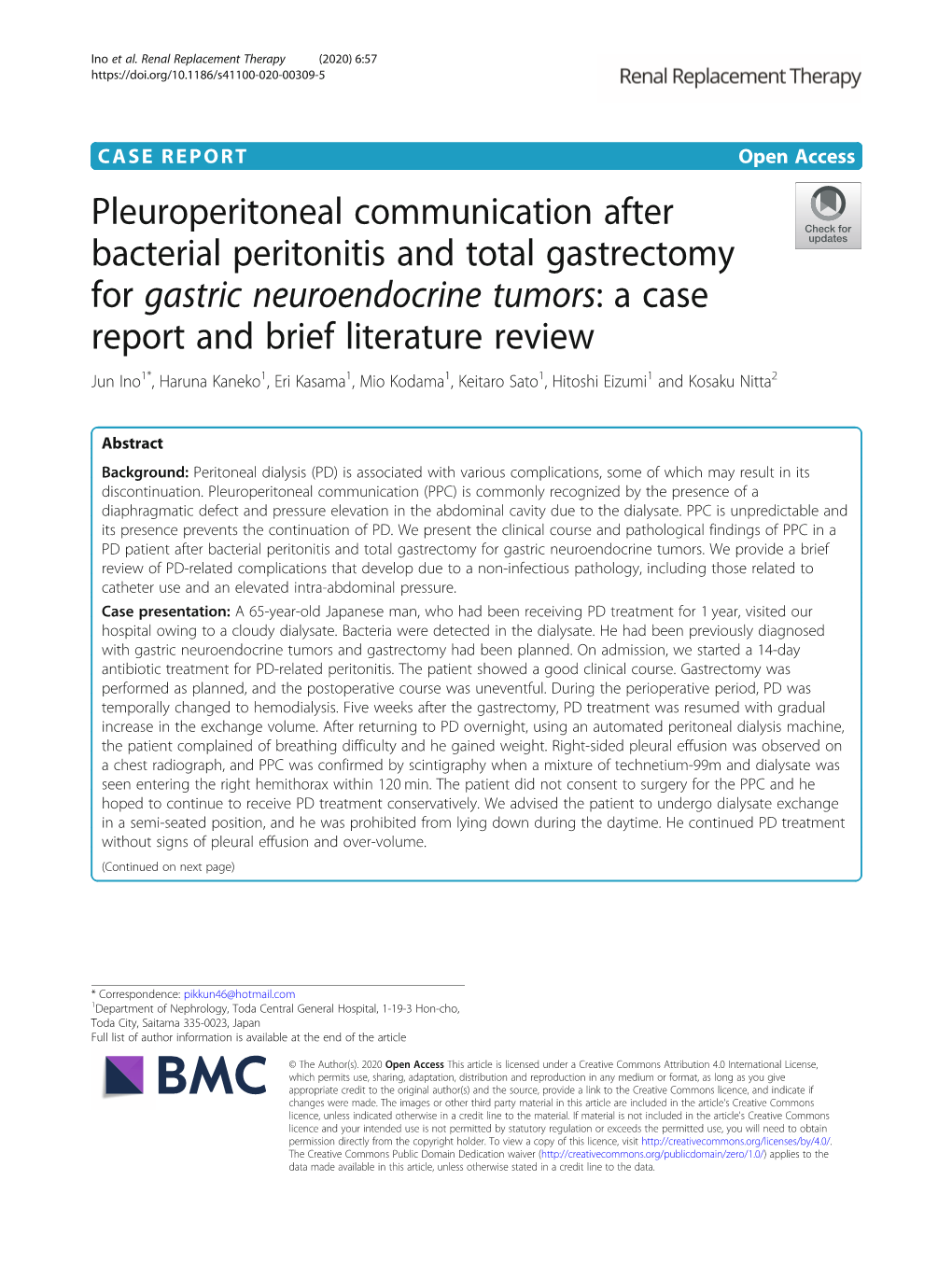 Pleuroperitoneal Communication After