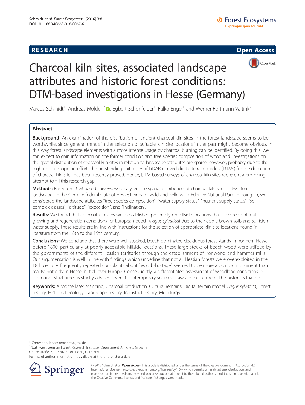 Charcoal Kiln Sites, Associated Landscape Attributes and Historic Forest Conditions: DTM-Based Investigations in Hesse (Germany)