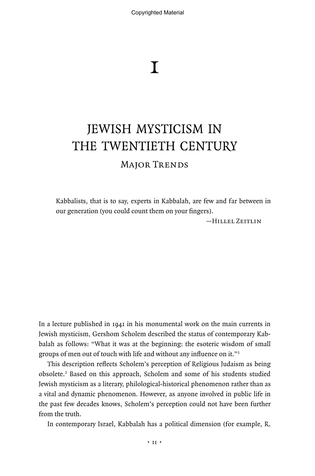 JEWISH MYSTICISM in the TWENTIETH CENTURY Major Trends