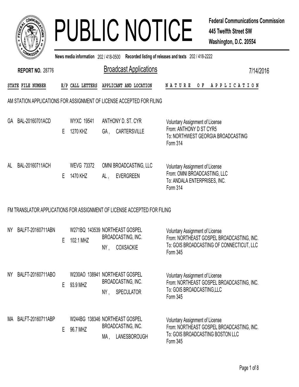 Broadcast Applications 7/14/2016