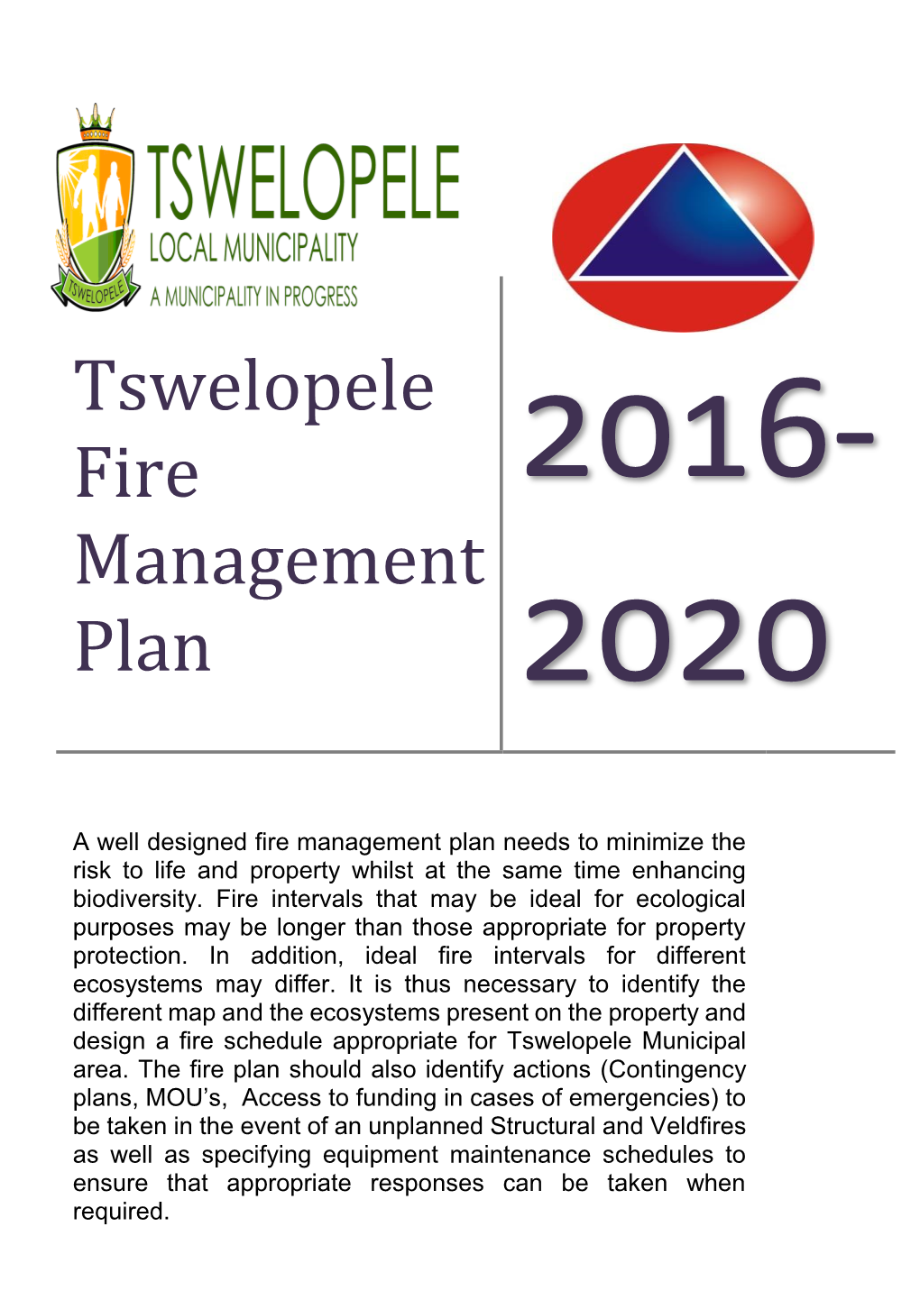 Tswelopele Fire Management Plan
