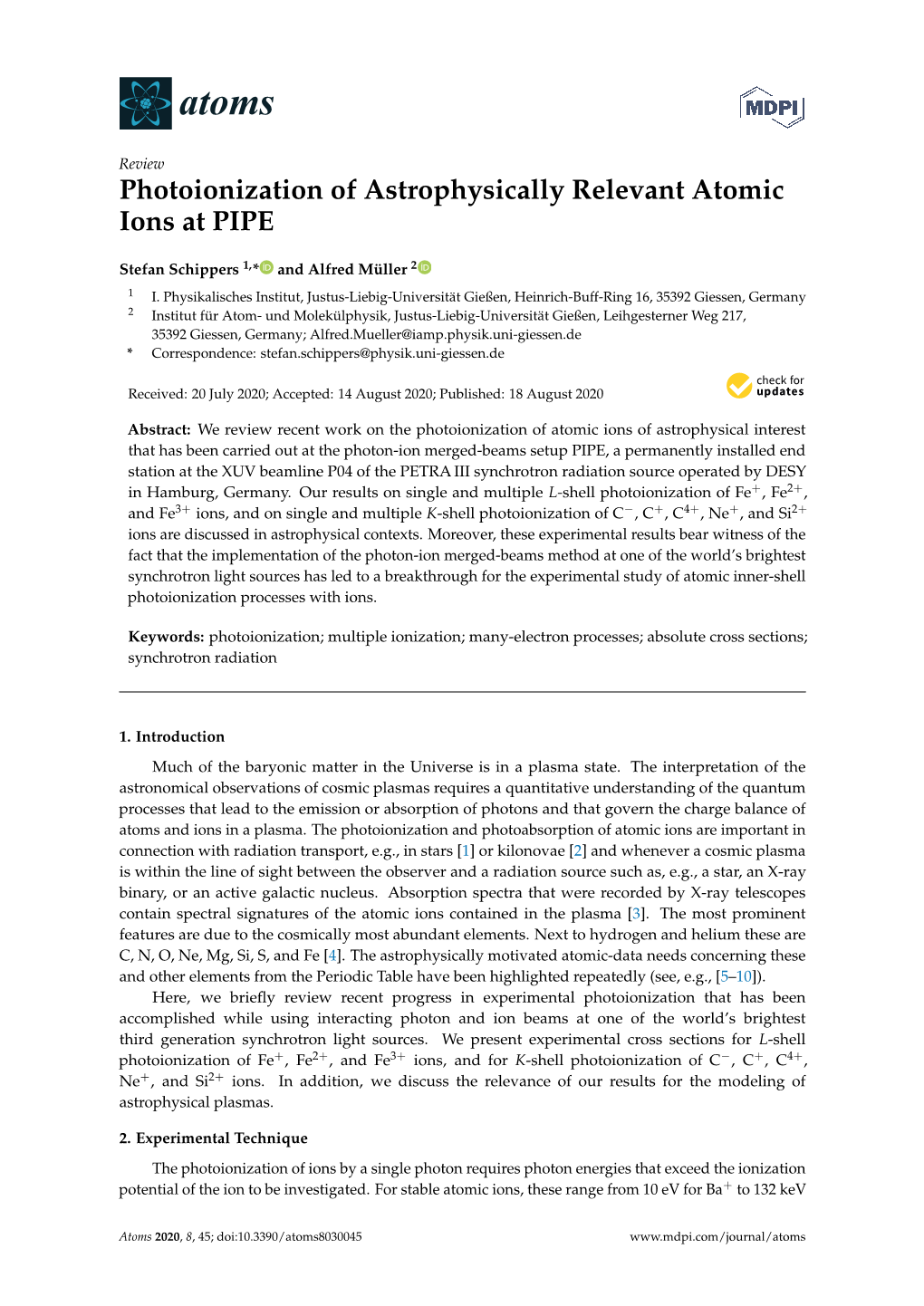 Photoionization of Astrophysically Relevant Atomic Ions at PIPE