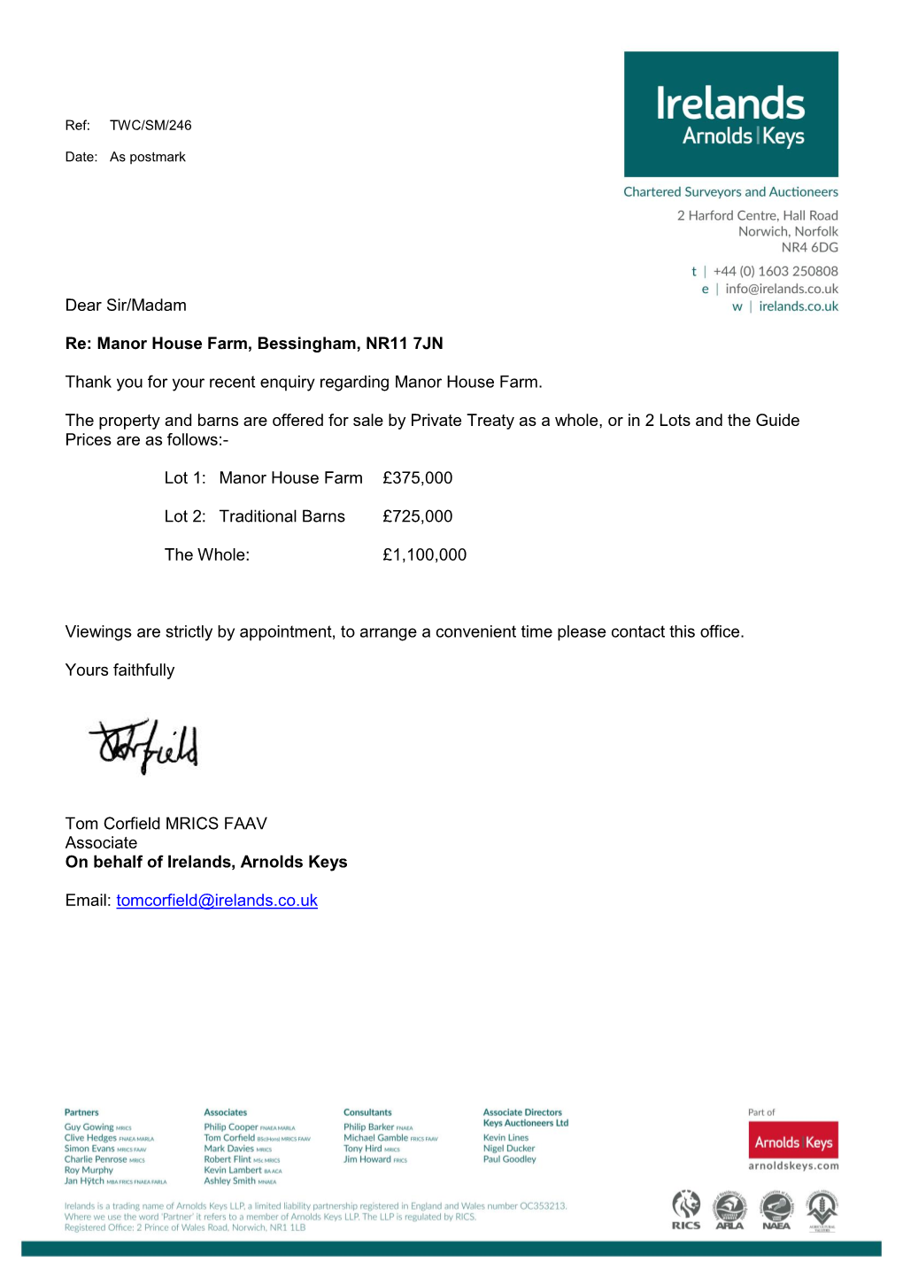 Dear Sir/Madam Re: Manor House Farm, Bessingham, NR11 7JN