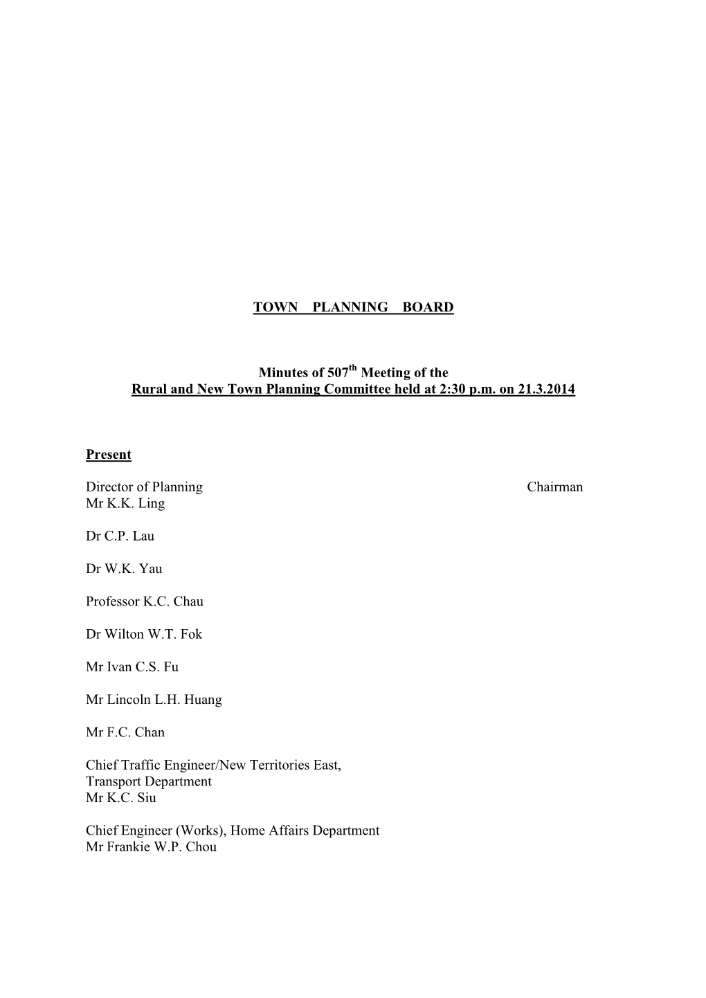 TOWN PLANNING BOARD Minutes of 507 Meeting of the Rural and New