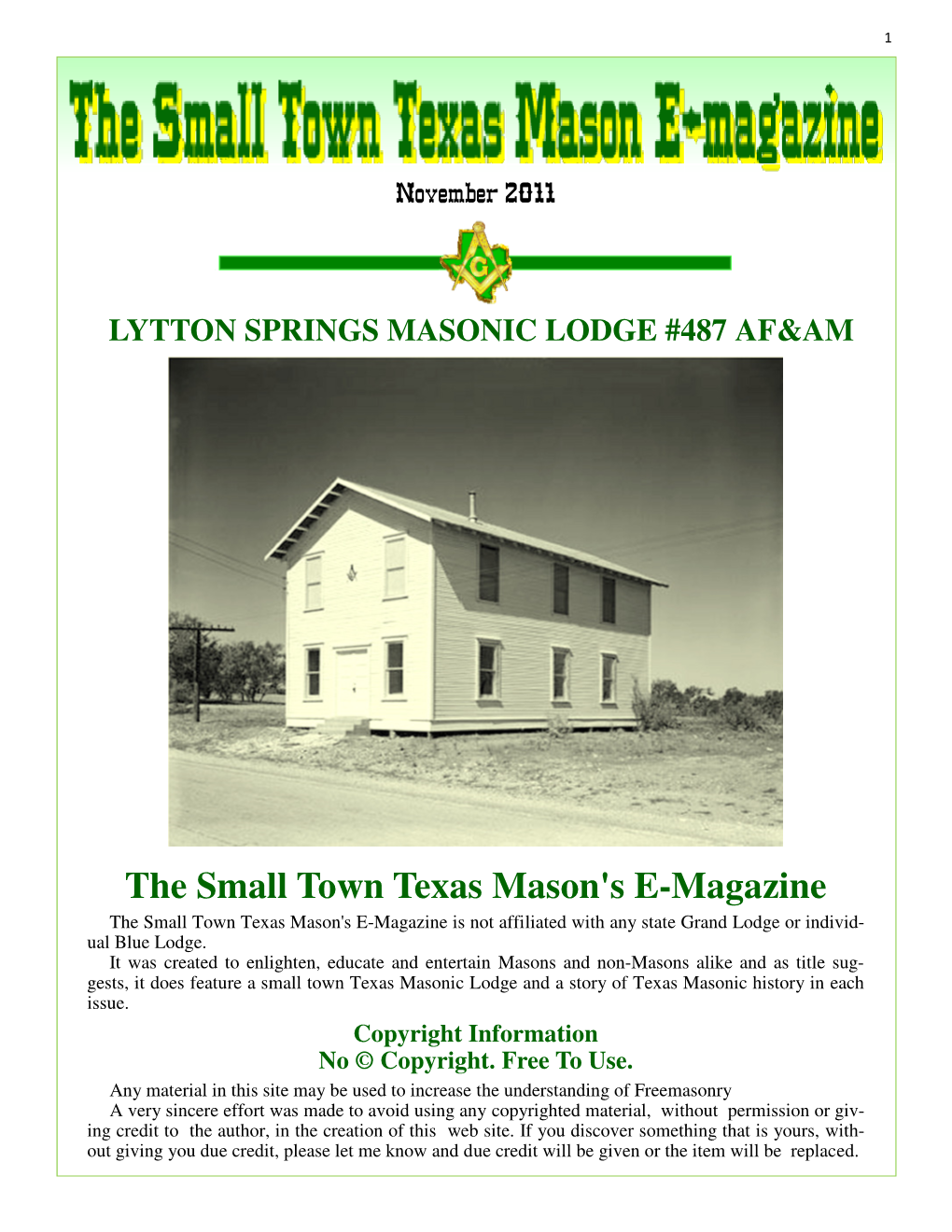 The Small Town Texas Mason's E-Magazine