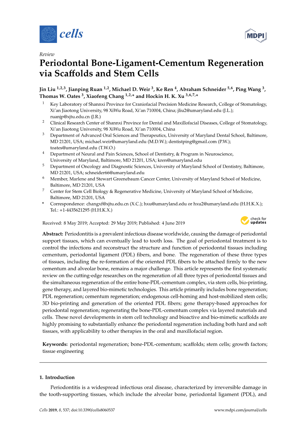 Periodontal Bone-Ligament-Cementum Regeneration Via Scaﬀolds and Stem Cells