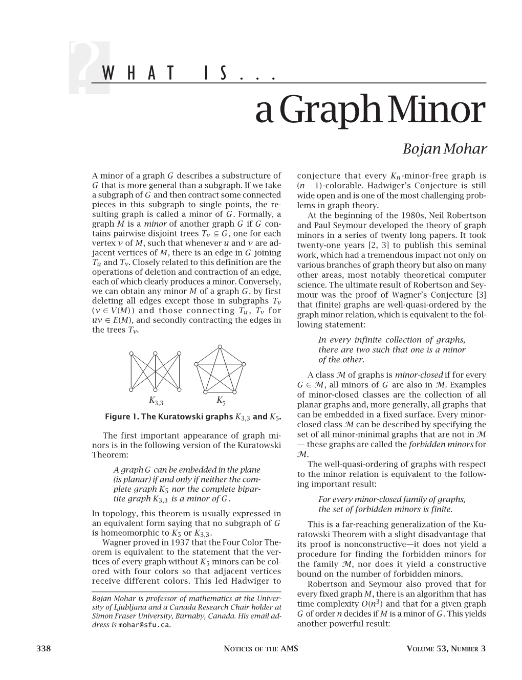 What Is...A Graph Minor, Volume 53, Number 3