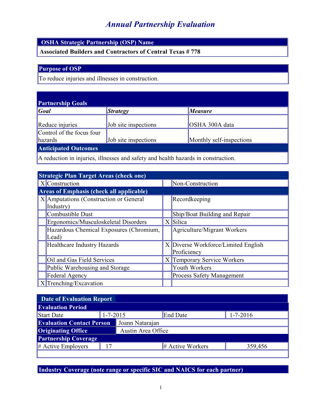 Annual Partnership Evaluation