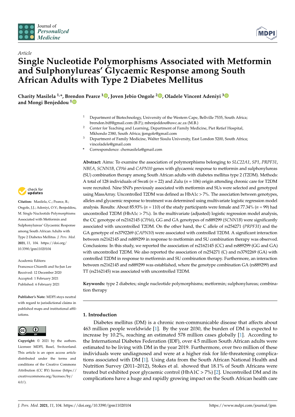 Single Nucleotide Polymorphisms Associated with Metformin and Sulphonylureas’ Glycaemic Response Among South African Adults with Type 2 Diabetes Mellitus