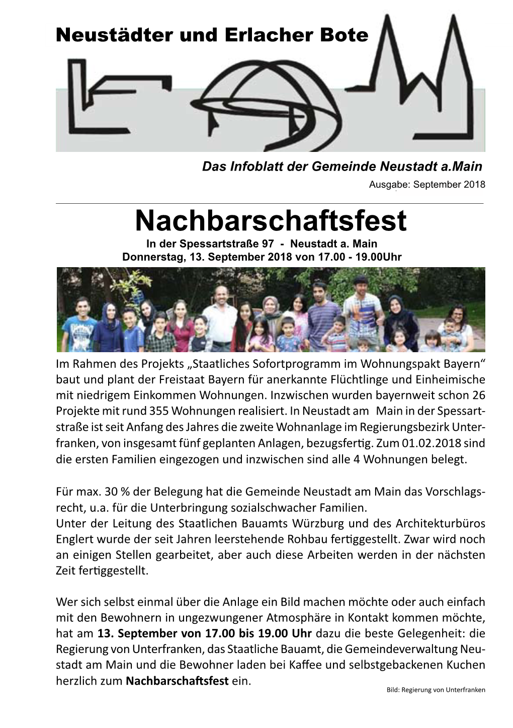 Nachbarschaftsfest Das Infoblatt Der Gemeinde Neustadt A.Main in Der Spessartstraße 97 – Neustadt A.Mainausgabe: Ausgabe: September Mai 2018 2018