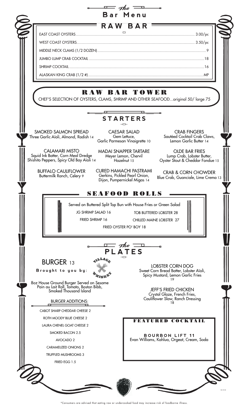 RAW BAR PLATES Bar Menu