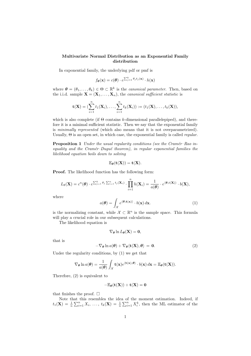 Multivariate Normal Distribution As an Exponential Family Distribution