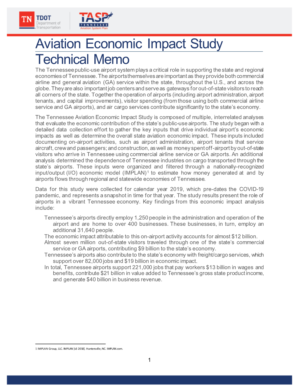 Aviation Economic Impact Study Technical Memo