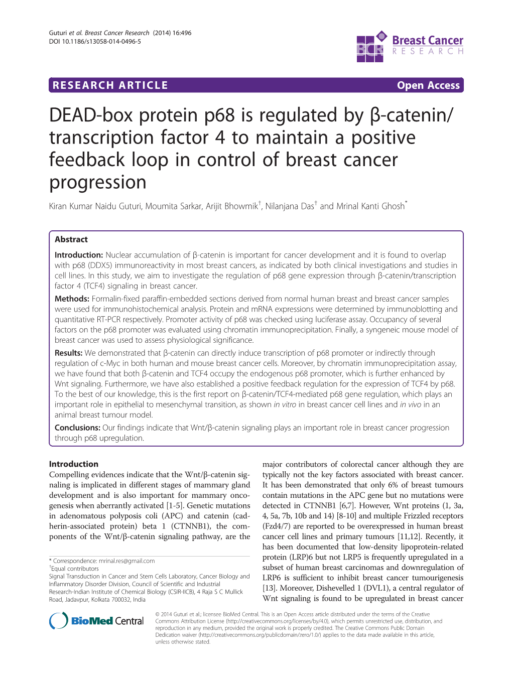 DEAD-Box Protein P68 Is Regulated by Β-Catenin