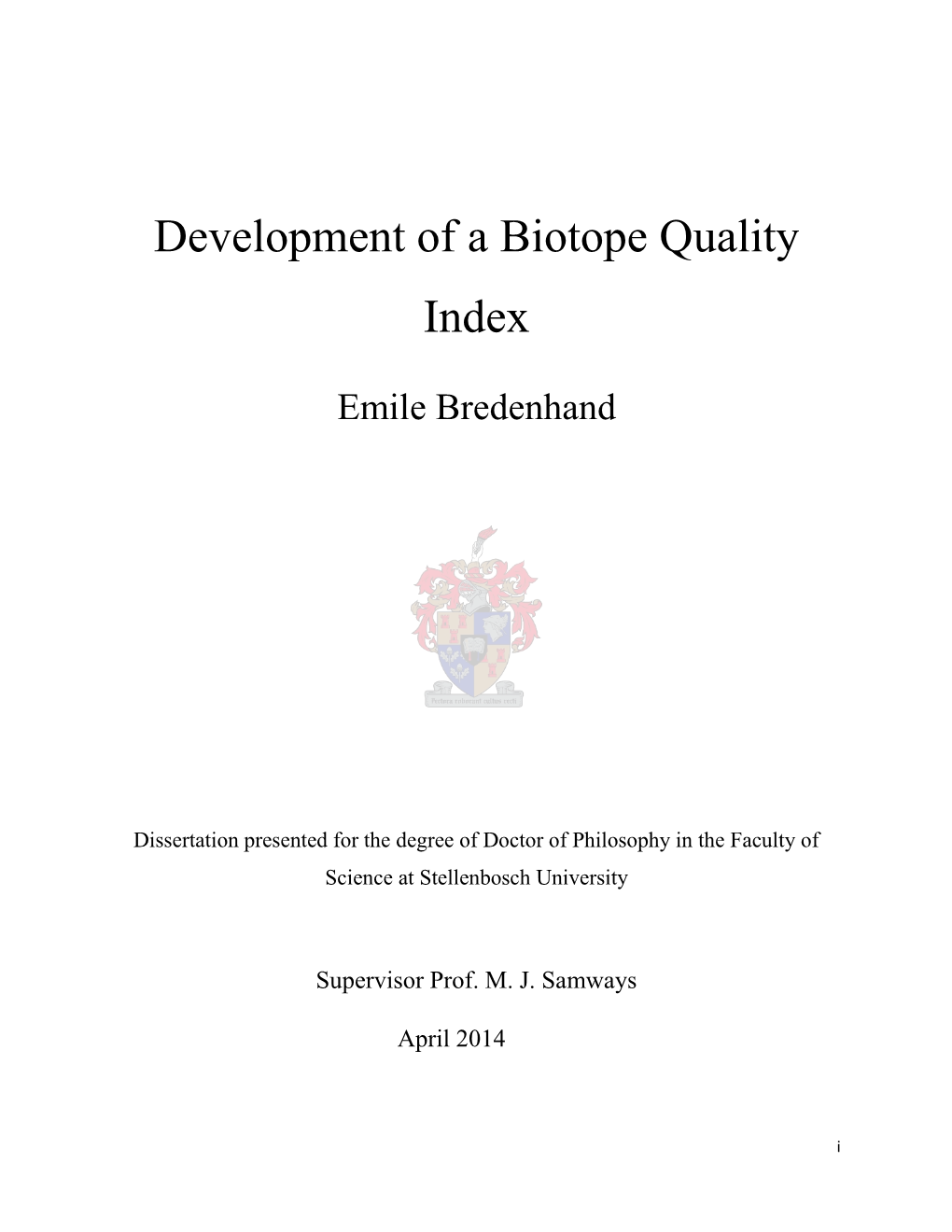 Development of a Biotope Quality Index