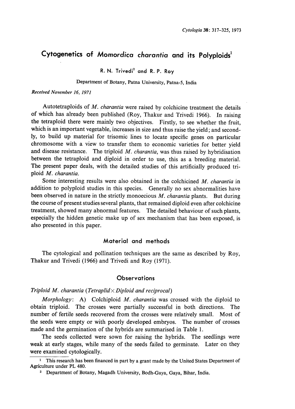 Cytogenetics of Momordica Charantia and Its Polyploids1 Autotetraploids