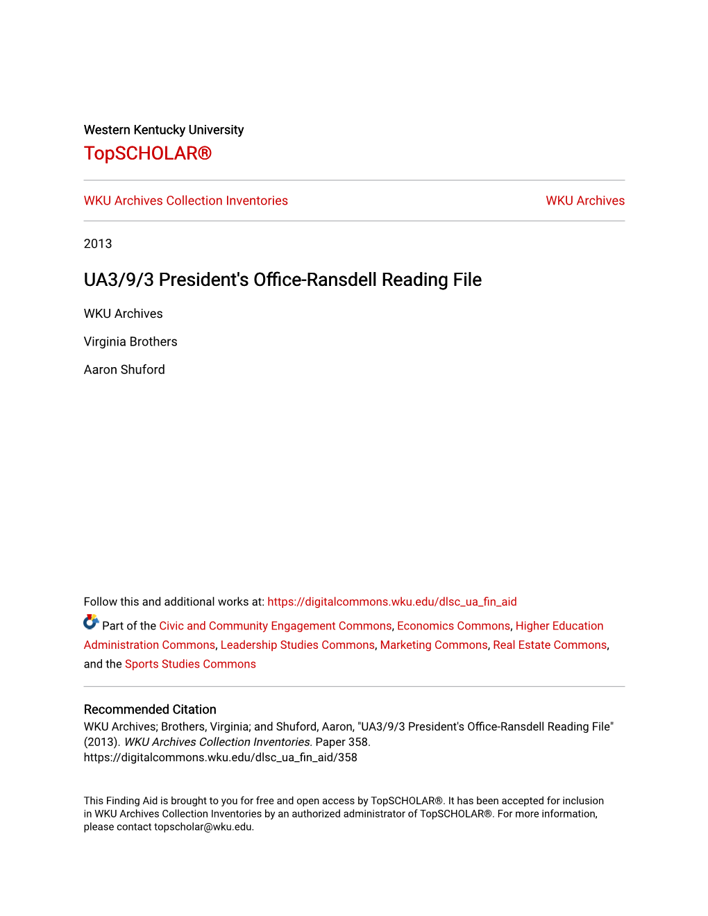 UA3/9/3 President's Office-Ransdell Reading File