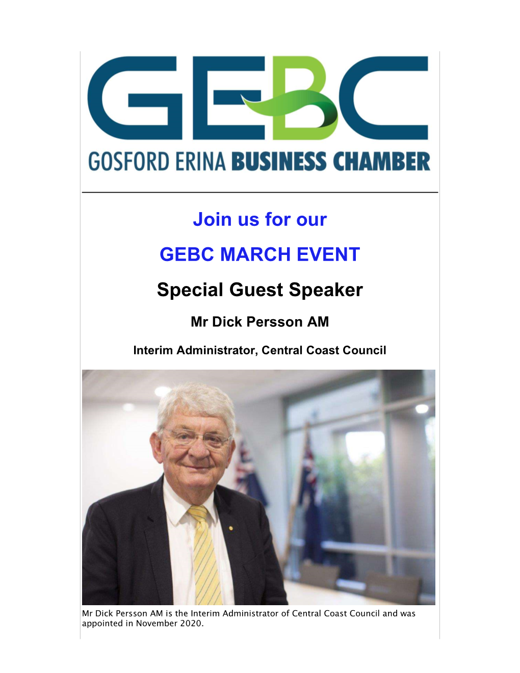 Join Us for Our GEBC MARCH EVENT Special Guest Speaker