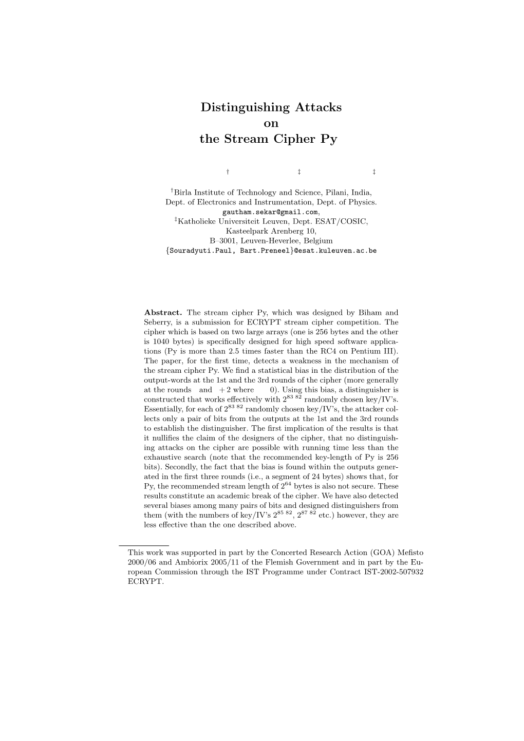 Distinguishing Attacks on the Stream Cipher Py?