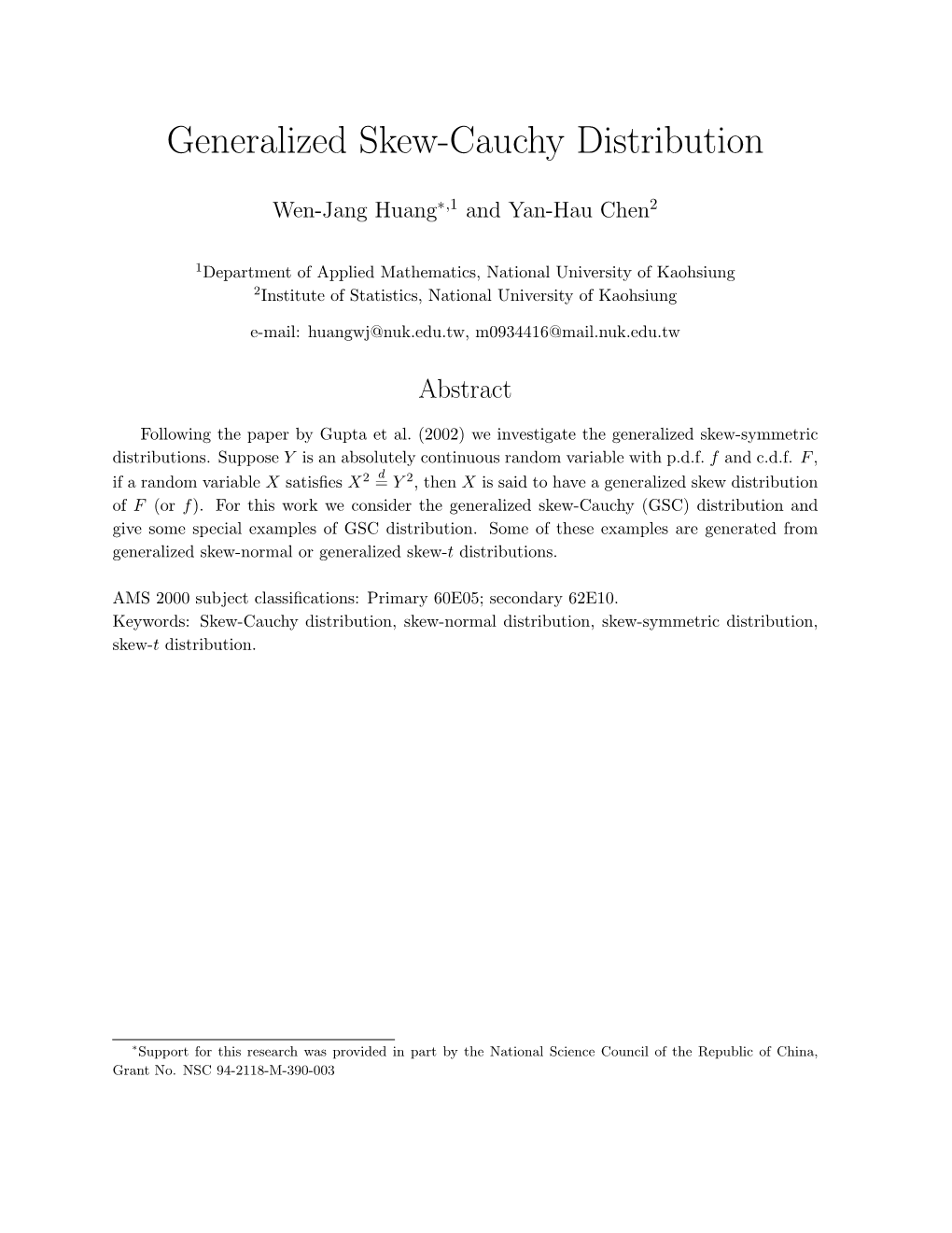 Generalized Skew-Cauchy Distribution