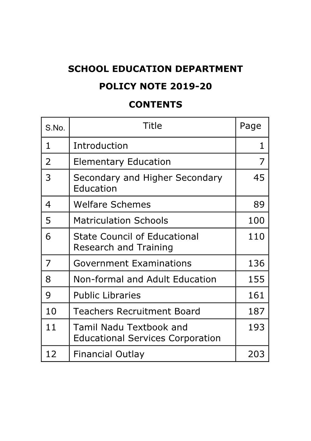 School Education Department Policy Note 2019-20
