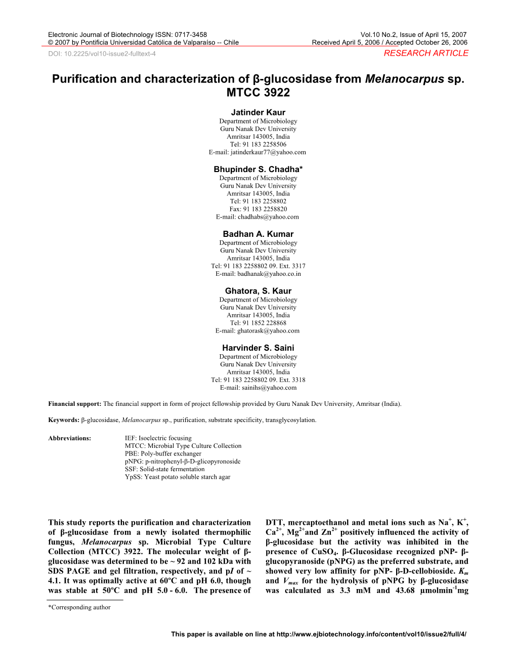 Purification and Characterization of Β-Glucosidase from Melanocarpus Sp