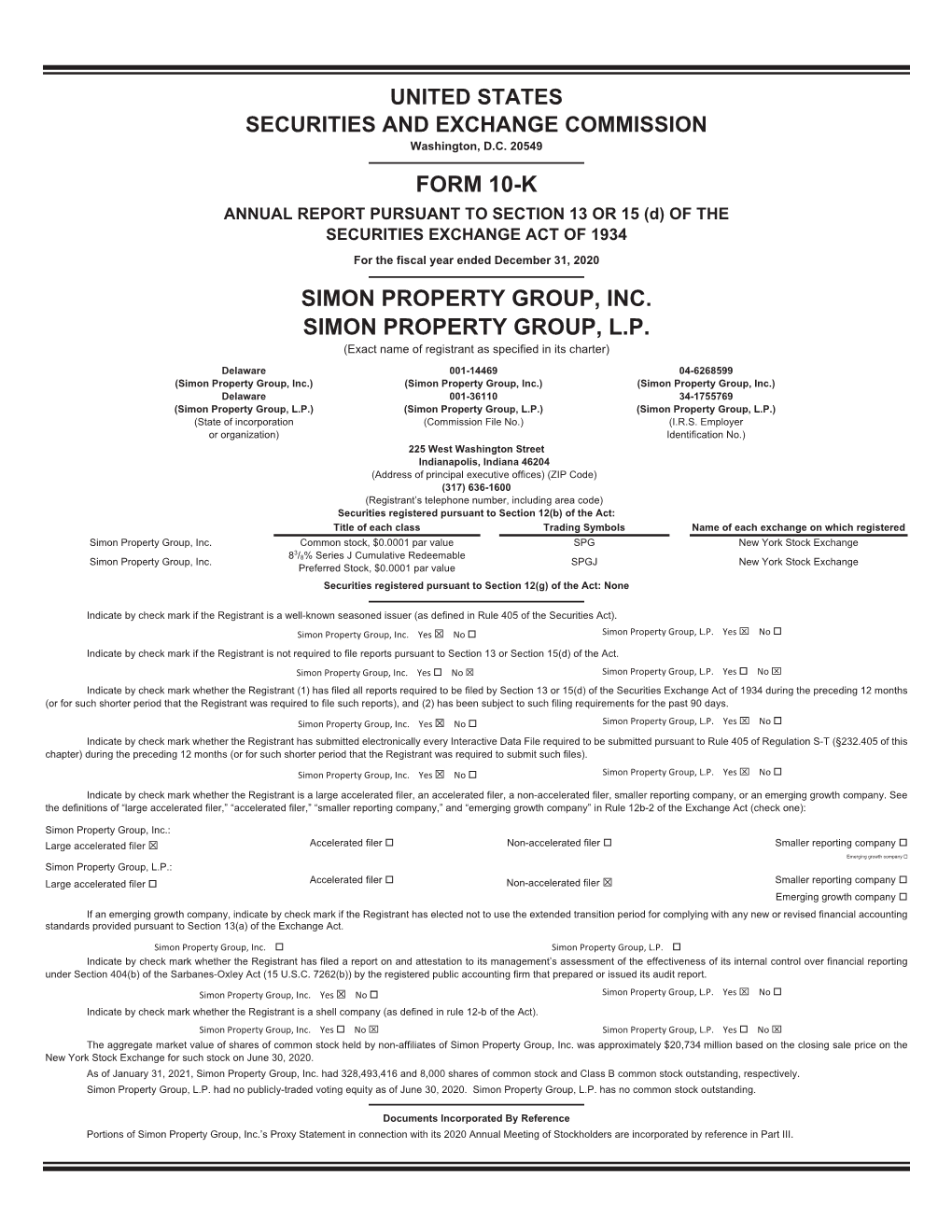 Form 10-K Simon Property Group, Inc. Simon Property