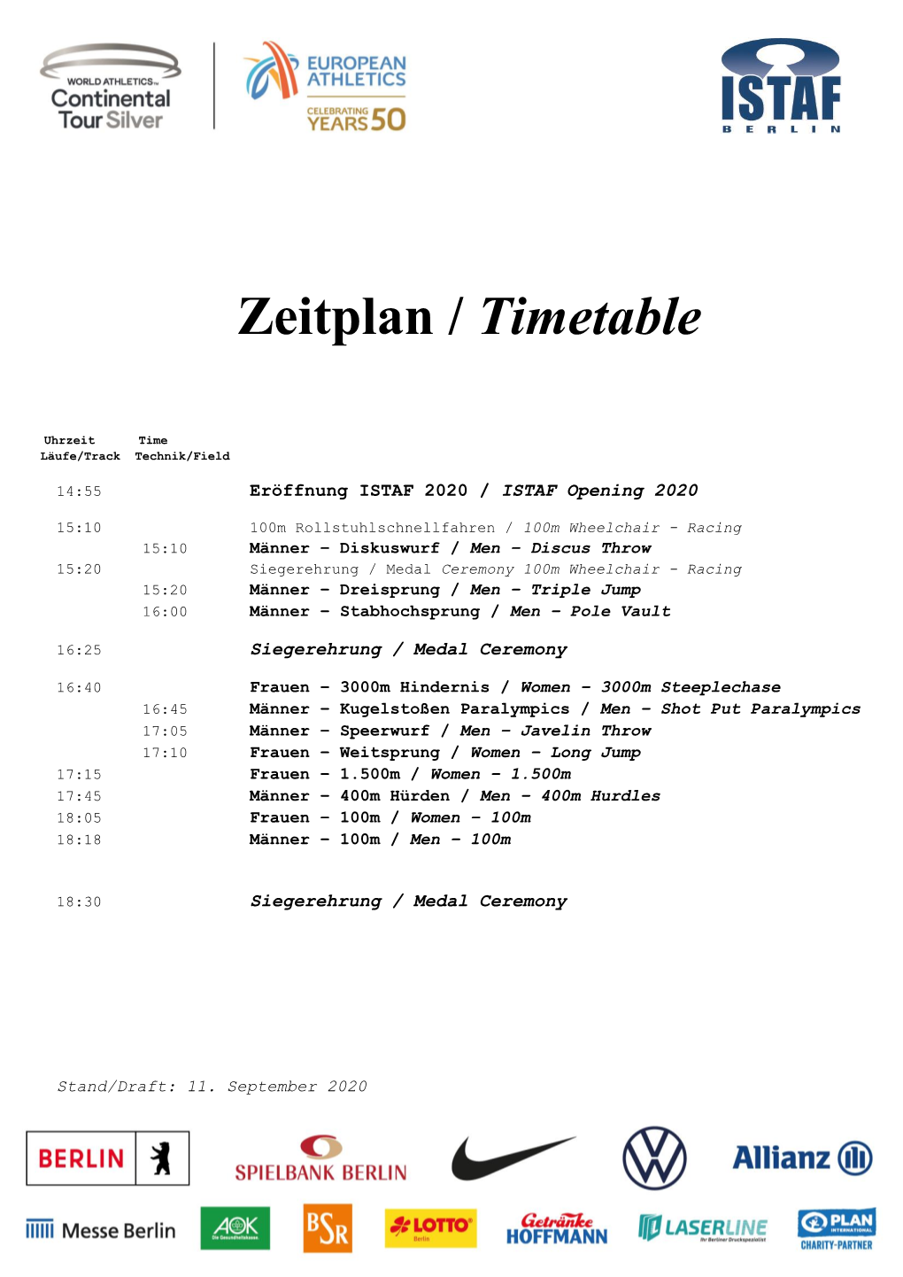 Zeitplan / Timetable