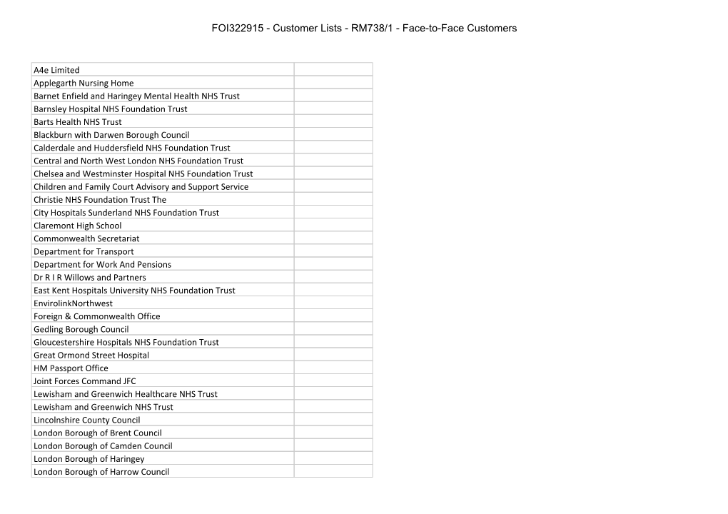 FOI322915 - Customer Lists - RM738/1 - Face-To-Face Customers