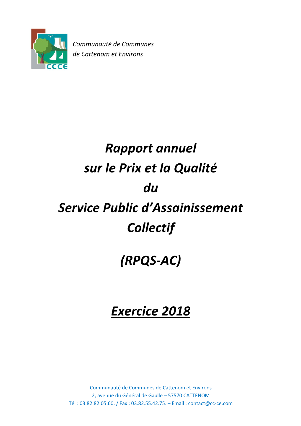 Rapport Annuel Sur Le Prix Et La Qualité Du Service Public D’Assainissement Collectif
