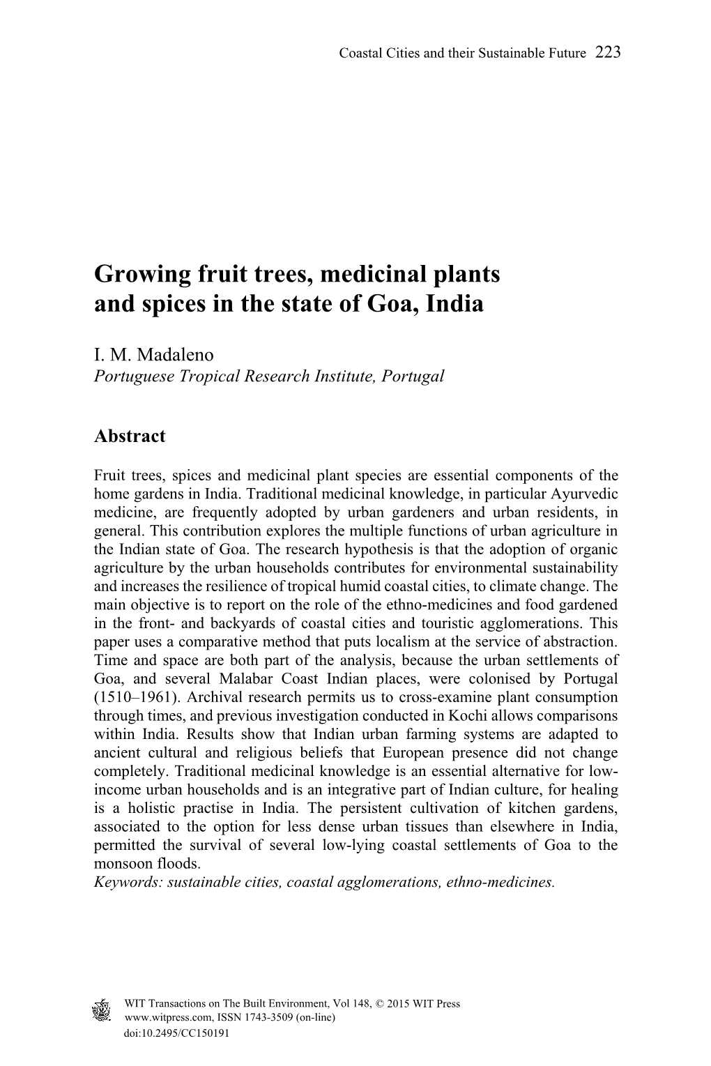 Growing Fruit Trees, Medicinal Plants and Spices in the State of Goa, India