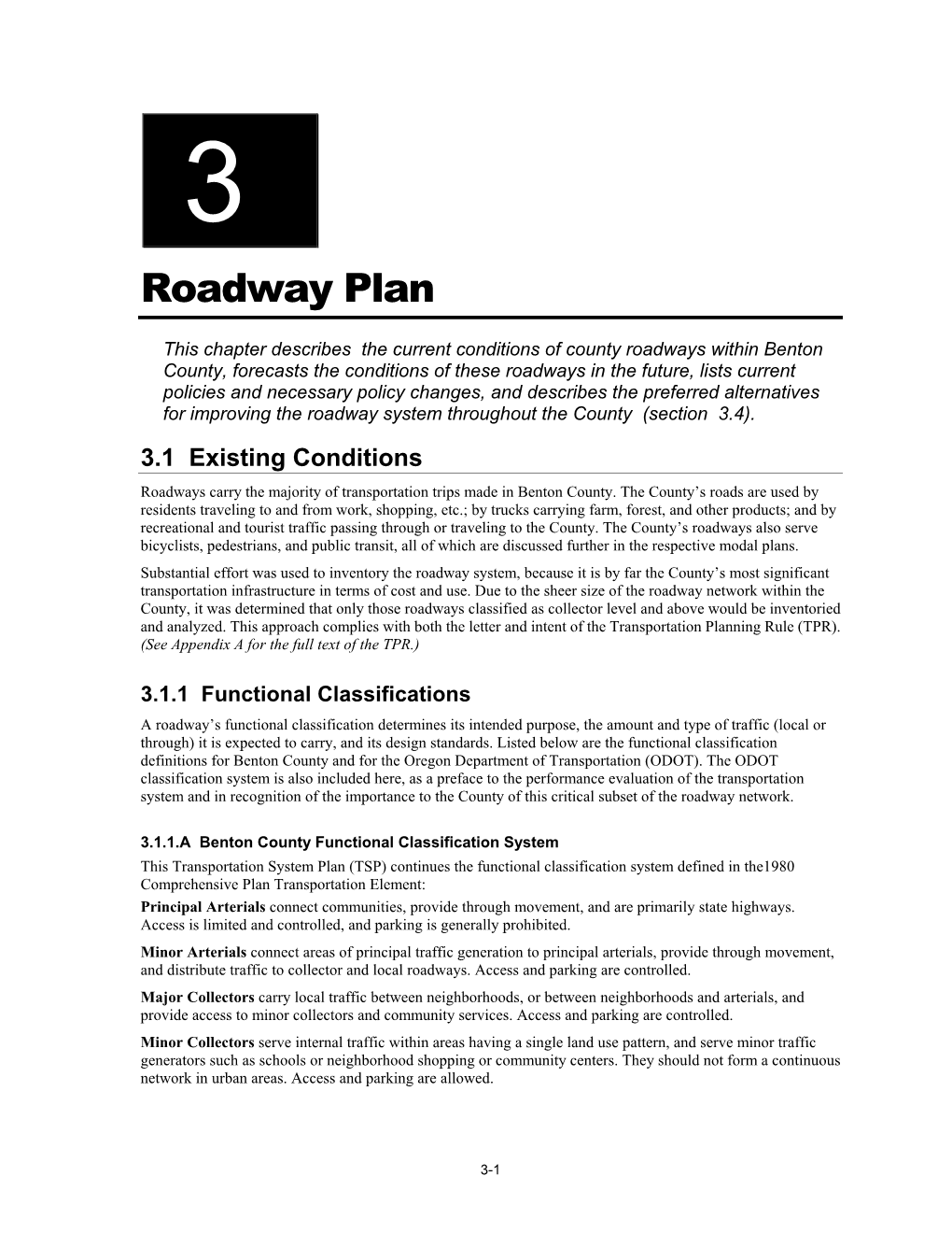 Chapter 3, Roadway Plan